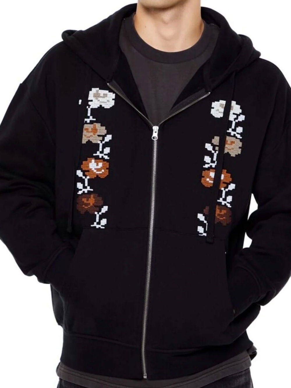 Hoddie sweatshirt Black Zip-Up White and Pixel Graphic fashion M